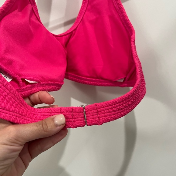 Pink Pucker Halter Bikini Top with Cross Front - Picture 5 of 7